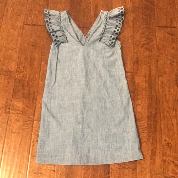 Like New J. Crew Torrey Chambray Ruffle Dress - Picture 6 of 10